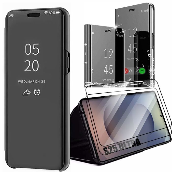 Coque de protection - BOOLING - Samsung Galaxy S25 Ultra - Effet Miroir - 2 Verres Trempés - Noir