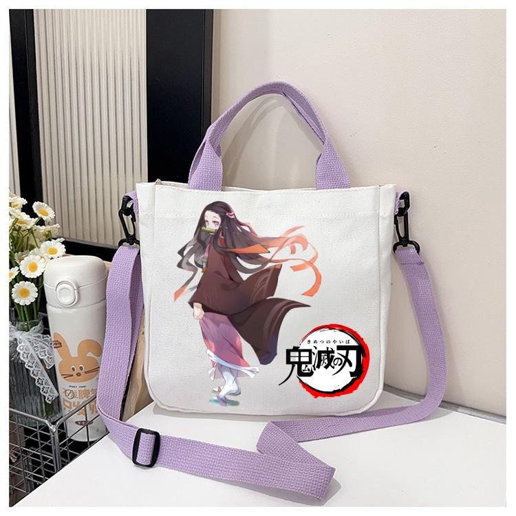 Anime Demon Slayer Canvas Crossbody Bag Cartoon Figures Print Shoulder Bags Fashion Minimalist Commuting Storage Handbag Gifts