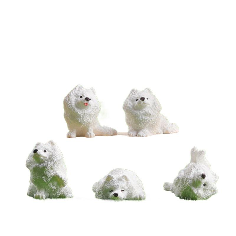 

5PCS Realistic Mini Samoyed Decorative Figurines Kawaii Dogs Resin Desk Decoration Miniatures Home Decor DIY Accessories