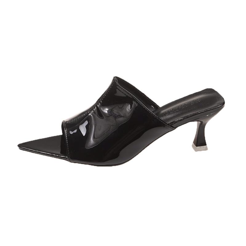 

Летние Новые Лакированные Босоножки на Высоком Каблуке, Каблук-Шпилька, Острый Носок, Открытый Носок, Сексуальная Обувь, Нескользящие Шлепанцы для Женщин 40 чёрный