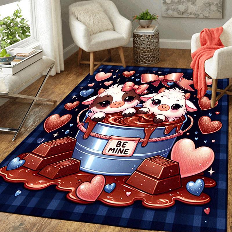 1pc Chocolate Bull Print, Design Indoor Area Rug - Soft, Anti-Slip, and Durable Gaming Room Decor for Bedroom
