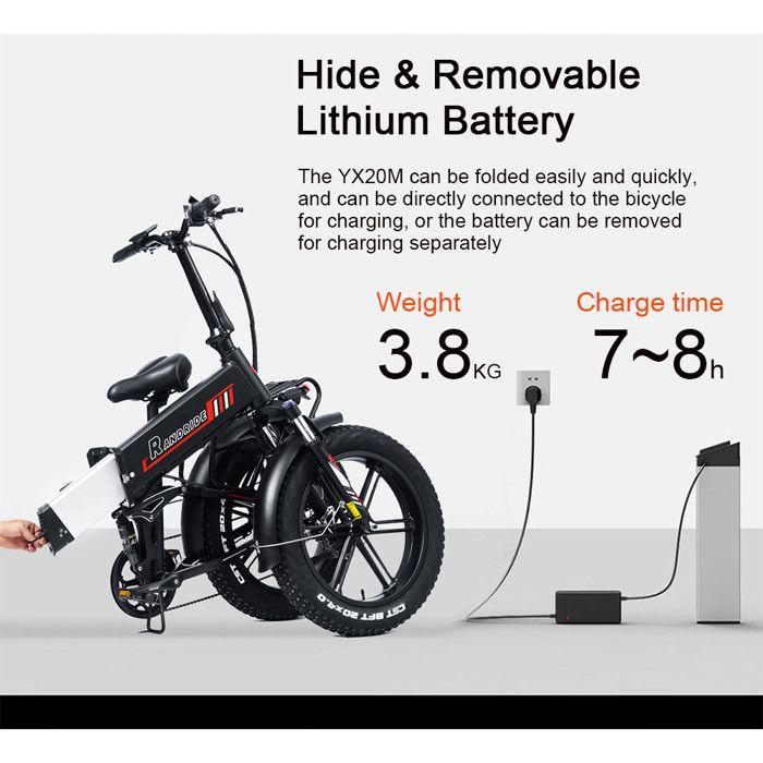 Faltbares Elektrofahrrad - RANDRIDE - YX20M - 1000W Motor - 48V 17Ah Batterie - Reichweite 70 km - 20" Räder