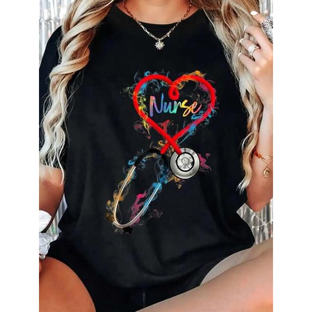 Colorful T-shirt For Nurse With D-Shaped Stethoscope L