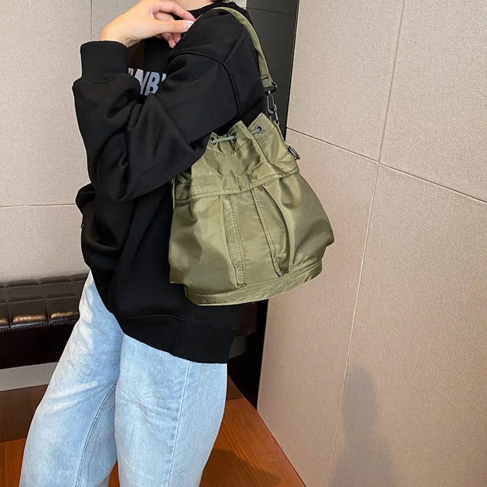 Casual Women Drawstring Bag Portable Solid Color Shoulder Bag Phone Crossbody Purse  Daily Use