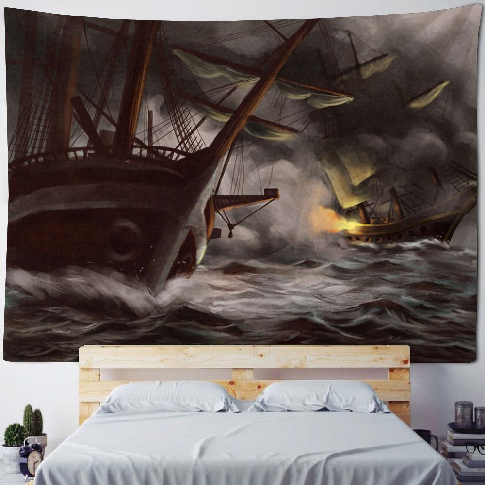 Ozean Ölgemälde Wandteppich Retro Piratenschiff Wandbehang, Hippie Heimdekoration Wandbild, Wohnzimmer und Schlafzimmer Kunstdekoration