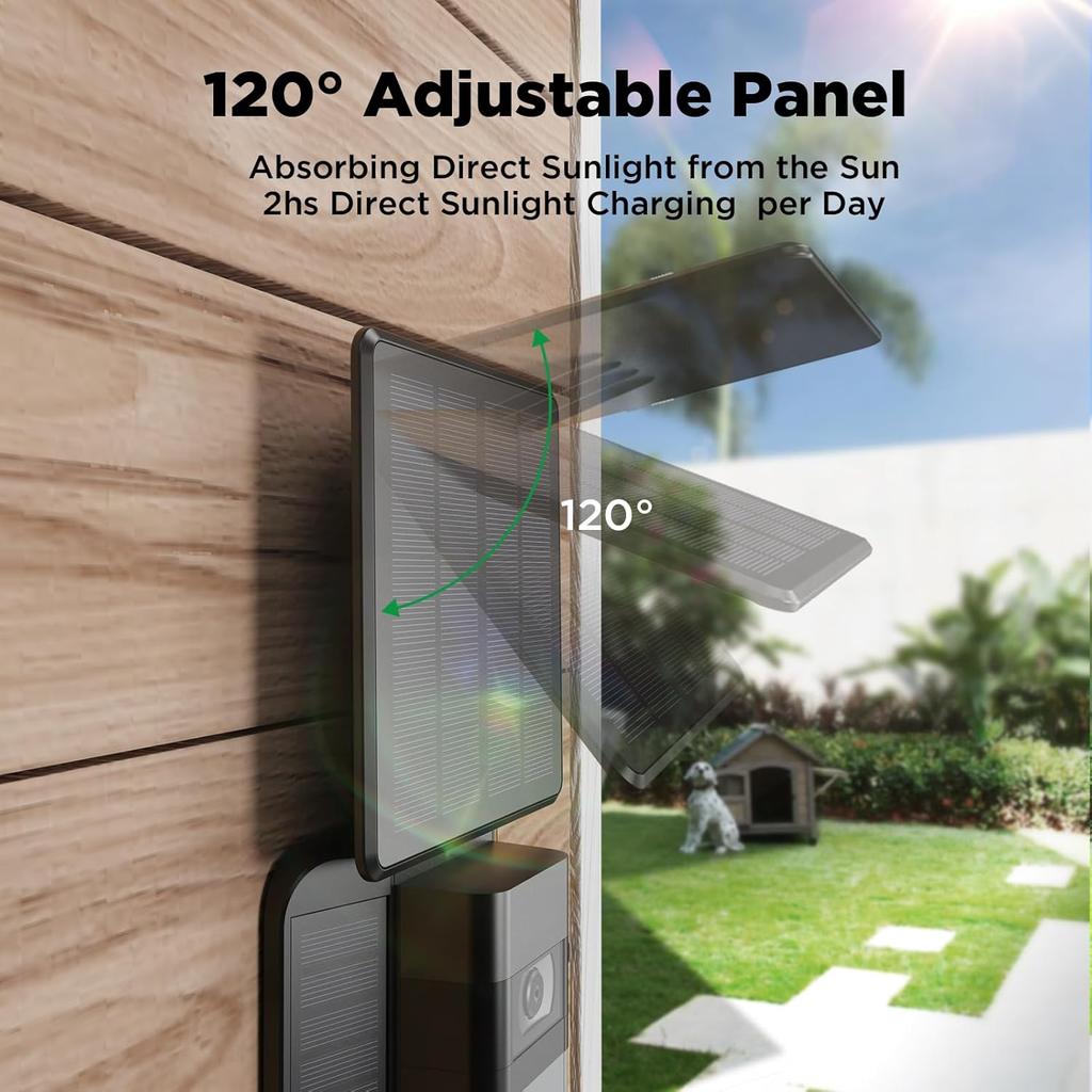 QIBOX Solar Charger Compatible with Ring Video Doorbell (2020 Release), Micro USB Port Only, Not for USB-C or 2-Prong Ports, 2.9W Waterproof Solar