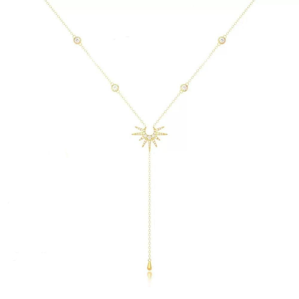 Modische goldfarbene Y-förmige Anhänger-Halsketten für Frauen Mädchen Luxus Zirkonia Lange Quaste Hängende Choker-Schmuck 2025 Geschenke