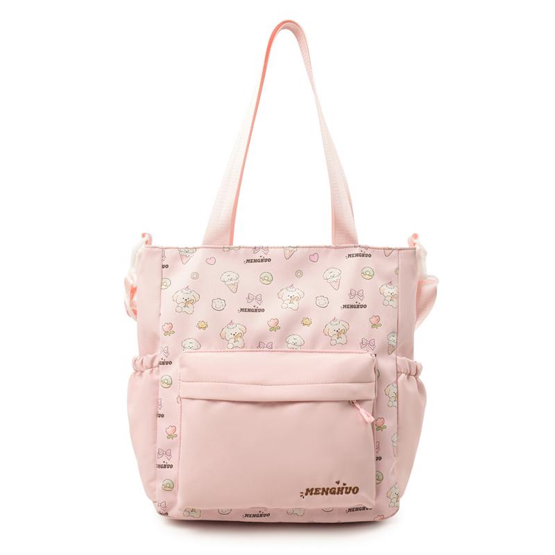 

Cute Nylon Tote Bag for Women – Cartoon Print Design with Multiple Pockets, Perfect for Daily Use and Shopping рожевий