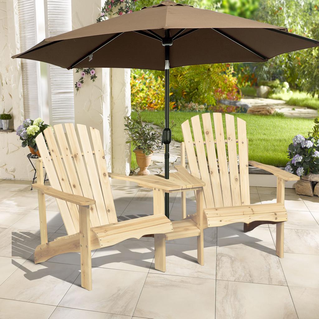 Adirondack Solid Wood Garden Chair with Table and Parasol Hole, 2-seater Garden Armchair, Seating Group, Garden Furniture for Balcony