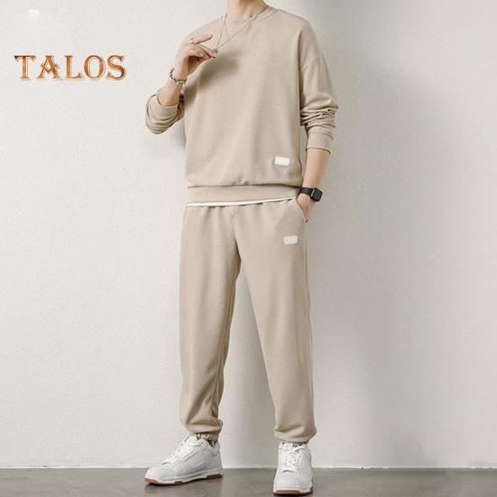 2Pcs/Set Fake Two Pieces Sport Suit Round Crew Long Sleeve Pullover Tops Elastic Waist Long Trousers Set Daily Wear