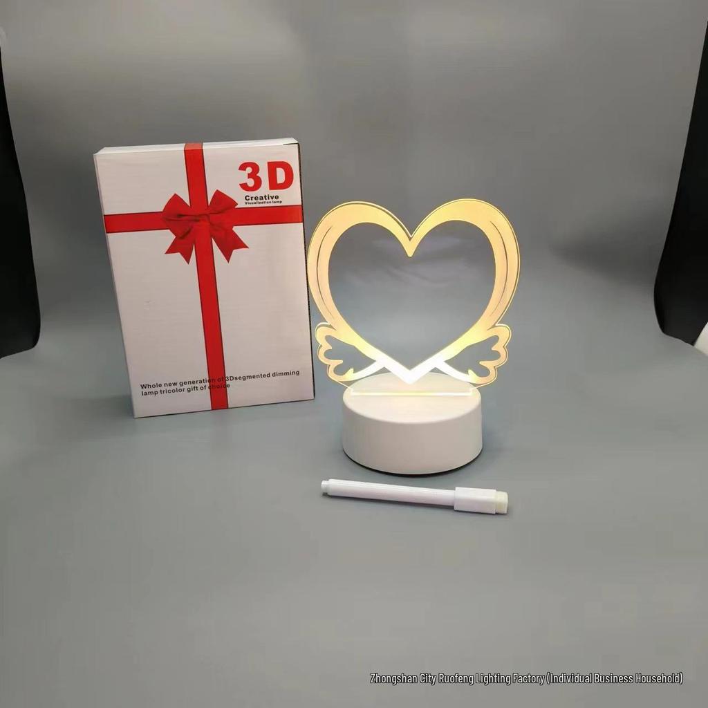 3D Night Light with Solid Wood Base - Erasable Luminous Acrylic Message Board