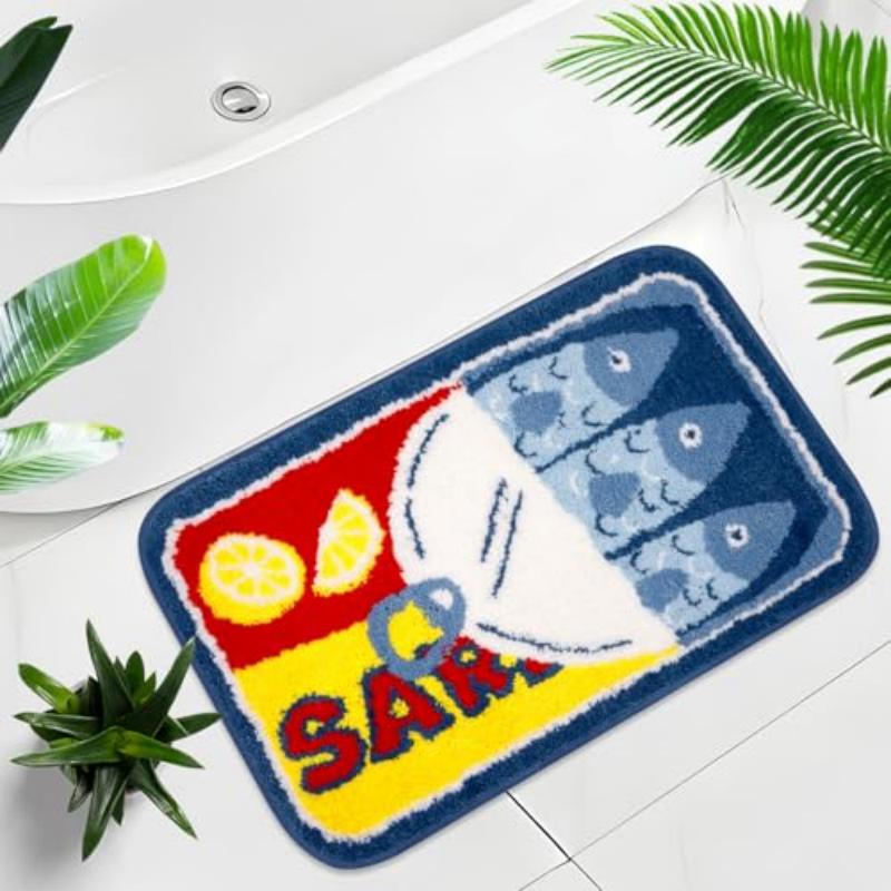Black Cat Sardine Bath Mat Pink Blue Fish Can Non Slip Soft Plush Bathroom Rug Absorbent Floor Mat for Shower Tub Funky