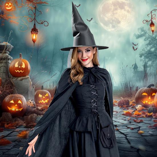 Women Witch Hat Dark Mysterious Style Oxford Cloth Witch Hat