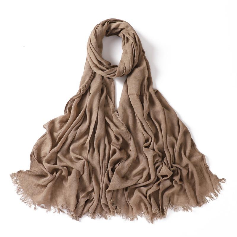 % Rayon Pleated Solid Color Human Cotton Two-end Beard Bag Headscarf Female, New Breathable Soft Scarf