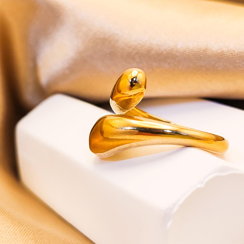 eManco Double Opening Ring Glossy Feather Design Ring  Stainless Steel Women's Fashion Jewelry