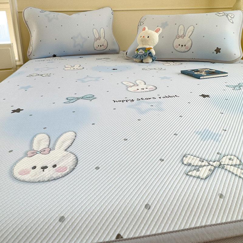 Luxury Cartoon Printed Fitted Bedsheet Set High Quality Summer Sleeping Mat with Pillowcases Ice Bean Cooling Bedding for Single