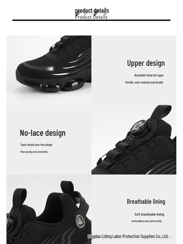 Summer Men's Breathable Safety Shoes: Anti-Smash, Anti-Puncture, Anti-Slip, Wear-Resistant, Fashionable with Rotating Button.