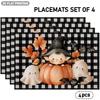 4pcs or 6pcs Placemats Suitable for Halloween Table Decor with Wizard, Pumpkin,, Bat & Maple Leaf Designs - Plaid Table Dining, Hand Washable Rectangu