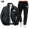 Men's Cross-Border Winter Warm Cotton-Padded Stand-Up Collar Jacket and Trousers Two-Piece Set