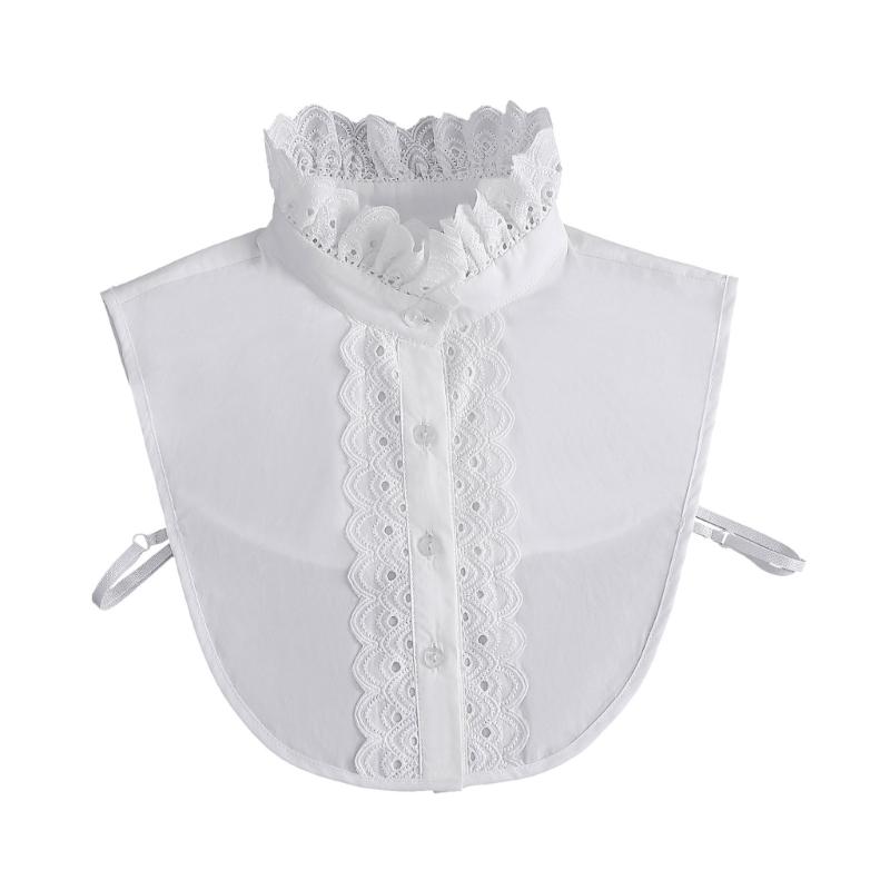 

Женский съемный фальшивый воротник Белые блузки Половина рубашки Элегантный кружевной пэчворк с оборками Французский стиль Аксессуар для шеи 1 белый