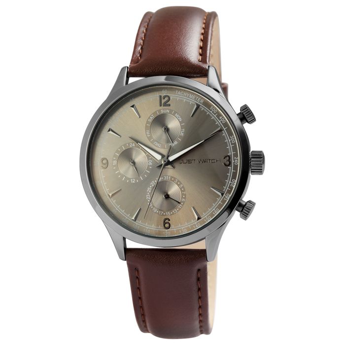 Montre homme - Menzie - Cuir marron - Boîtier 42 mm - Quartz VX9NE