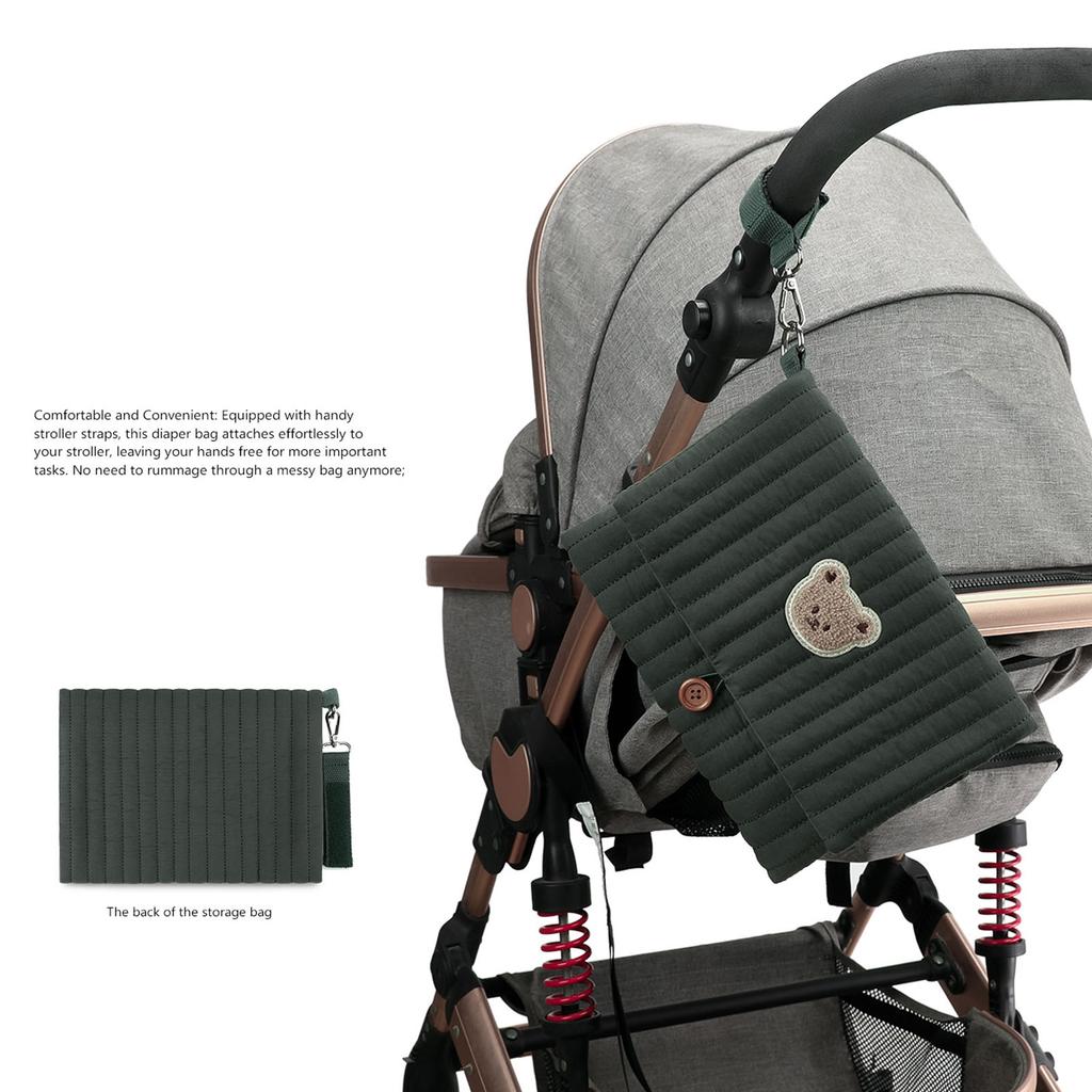 Multifunctional Baby Travel Diaper Bag Easy Attachable To Strollers Compact Foldable Design With Bear Embroidery