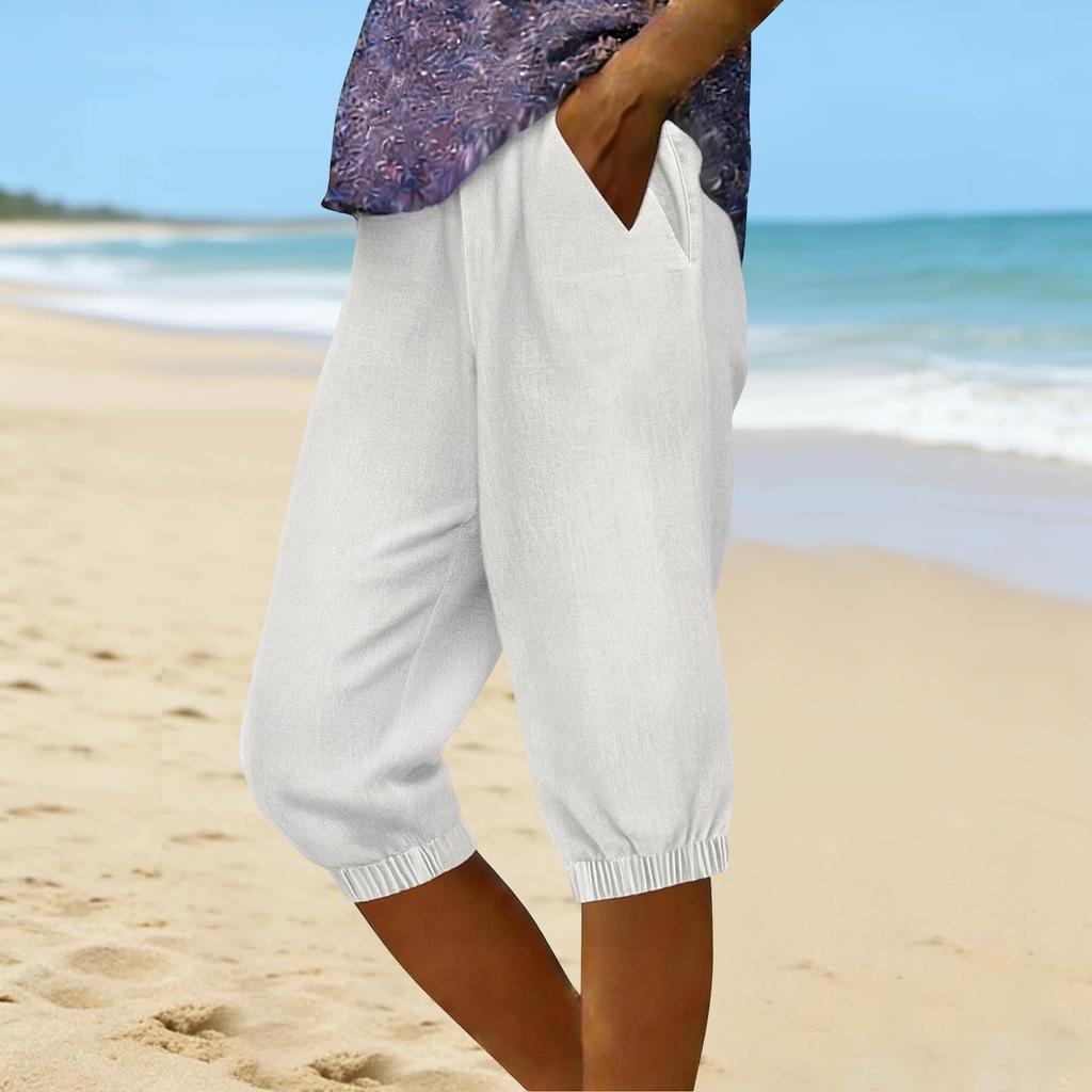 Women Elastic High Waist Pant Casual Fit Wide Leg Long Pants Trousers With Pockets