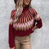Womens Winter Loose Fit High Neck Long Sleeve Knit Sweater With Print Casual Elegant Style