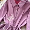 Elegant Butterfly Embroidered Polo-neck Vintage Long Sleeves Single Breasted Slim A-line Long Dress French High Street Clothing