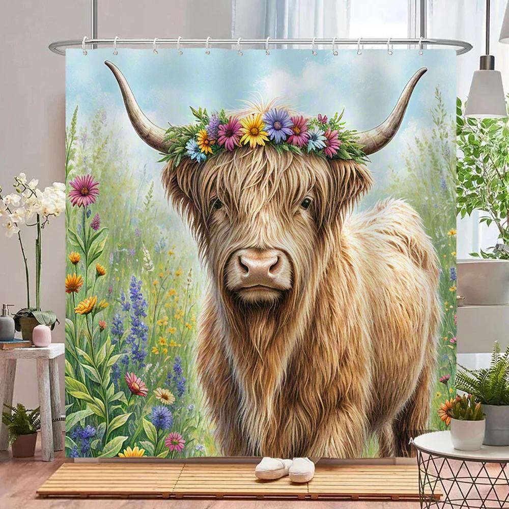 Lovely Floral & Animal Print Shower Curtain with Hooks, Water-Repellent Privacy Screen  Quick To Hang & Machine-Washable