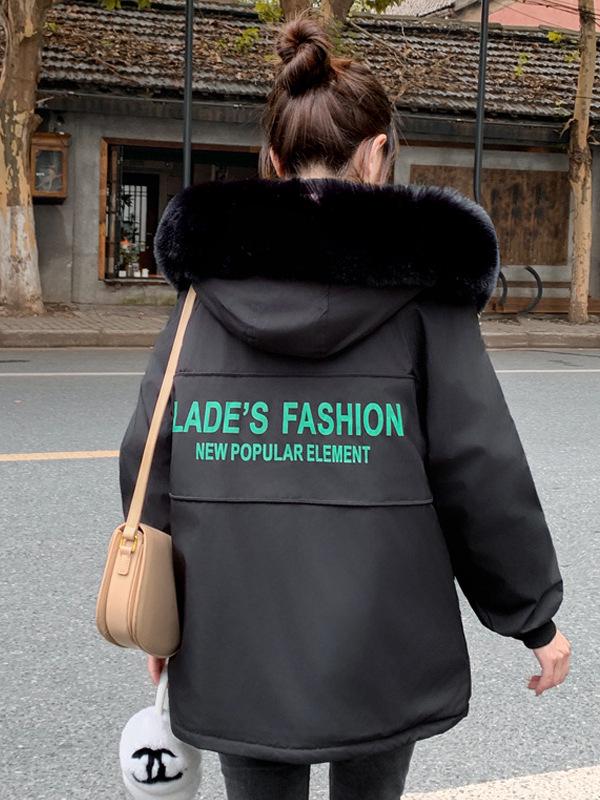 Women's Mid-Length Slim Fit Cotton Parka with Large Fur Collar - Korean Style, Plus Velvet, Thick, and Warm for Winter 2026.