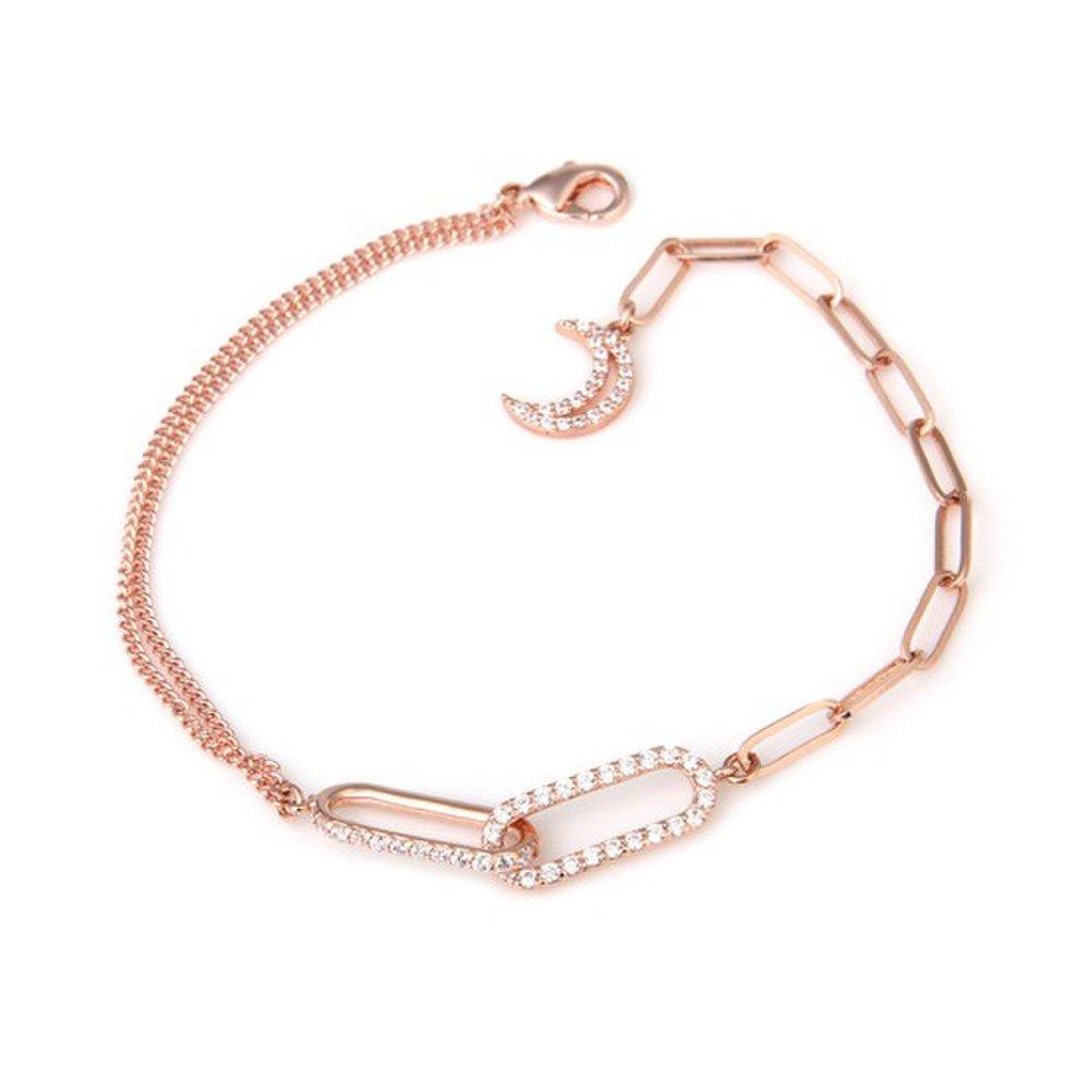 Selina Women's Fashion Two-Line Layered Crescent Moon Clip Chain Friendship Bracelet