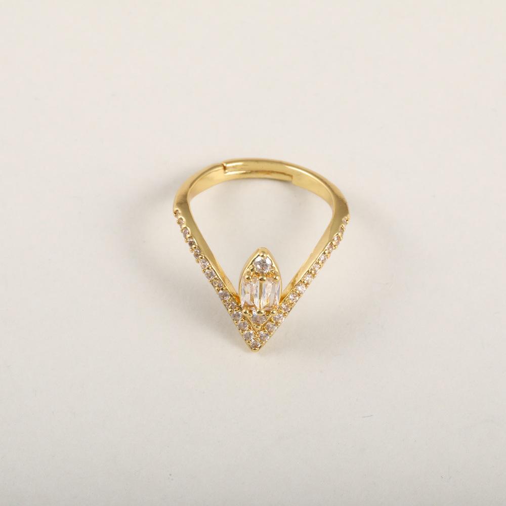 18k Copper-Plated Adjustable Teardrop Ring with Zircons – Light Luxury, Non-Fading Jewelry for Index Finger.