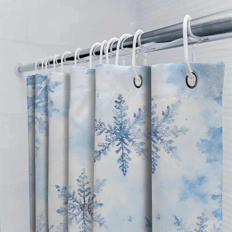 Snowy Flakes Blue Printed Shower Curtain Waterproof Bath Decor Home Decoration Soft Fabric Tub Liner White/Light Blue