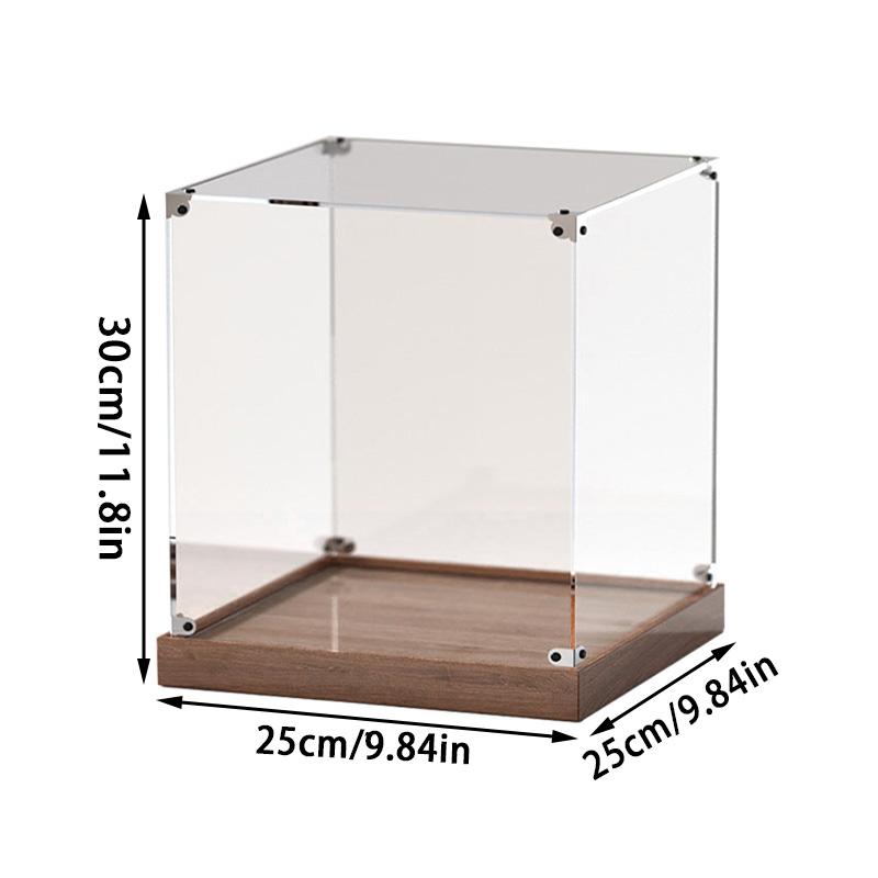 Wooden Bottom Storage Box Window Acrylic Toy Gundam Building Block Box Glue-Free Dust Cover