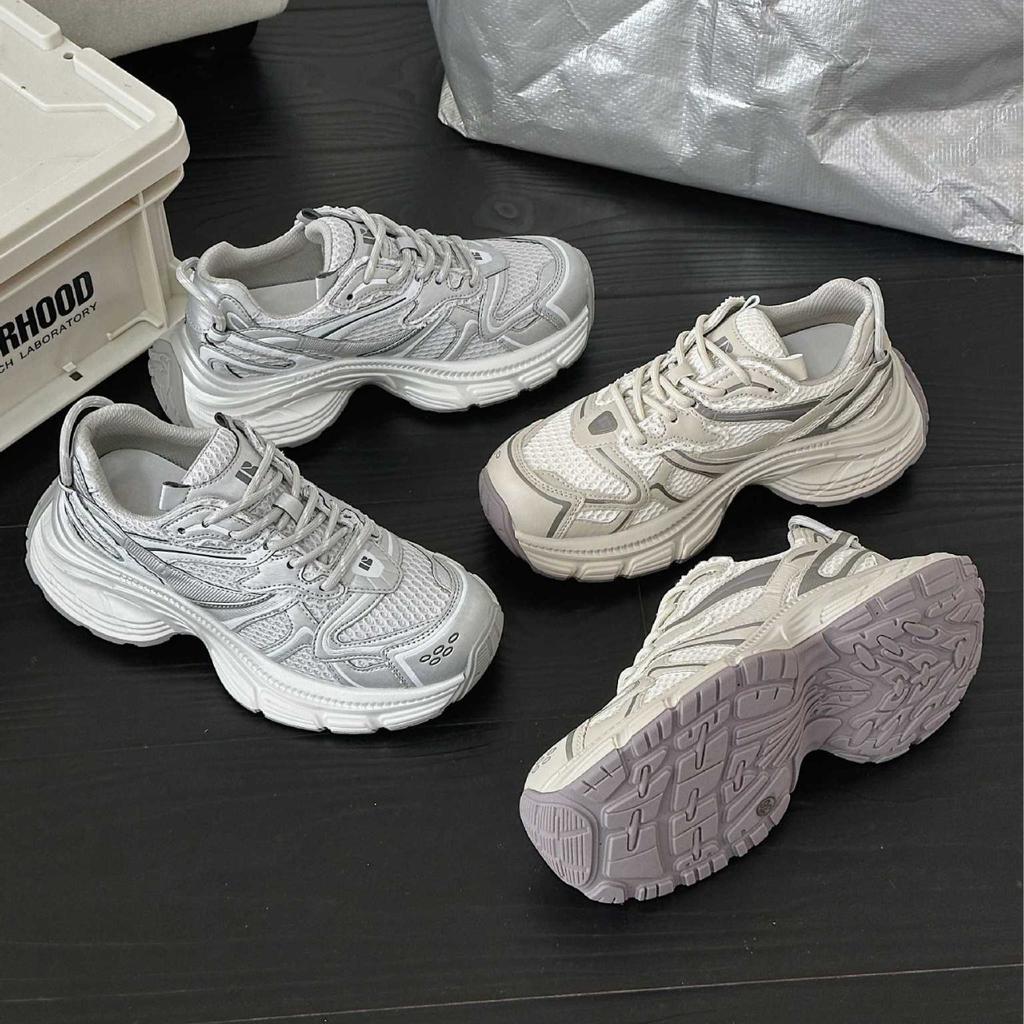 Mesh Platform Dad Shoes Women's Spring New Leather Non-slip Fashion Versatile Breathable Casual Sports Shoes