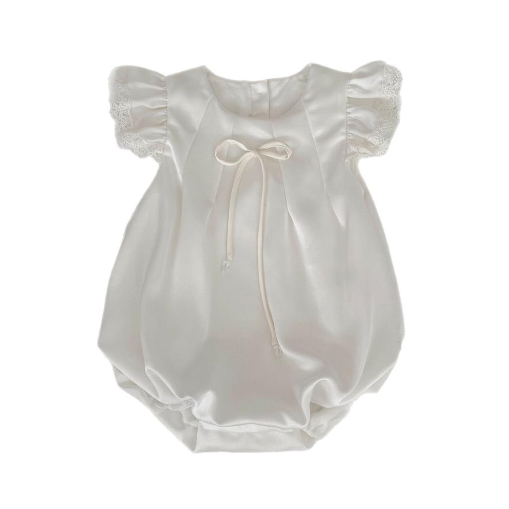 Baby Girl Summer Short Sleeve Romper with Bow for 100 Day Celebration Princess Dress Twin Set