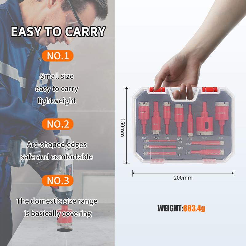 12Pcs Diamond Coated Drill Bits Set 6-35mm Hole Saw Kit for Glass Marble Granite Stone Tile Ceramic - Hand Tools