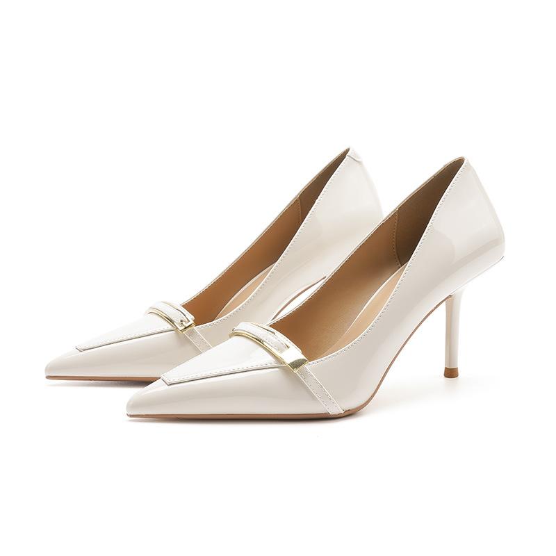 8-Beautiful one-word metal buckle high-heeled single shoes femininity not tired feet pointed stiletto high heels women