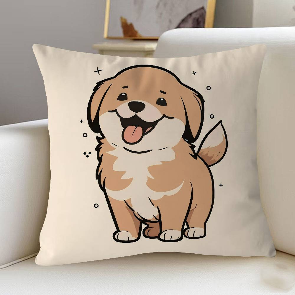 Dog Cartoon Illustration Cute Pillow Cover Sofa Cushion Cover Home Room Decoration Children Gift