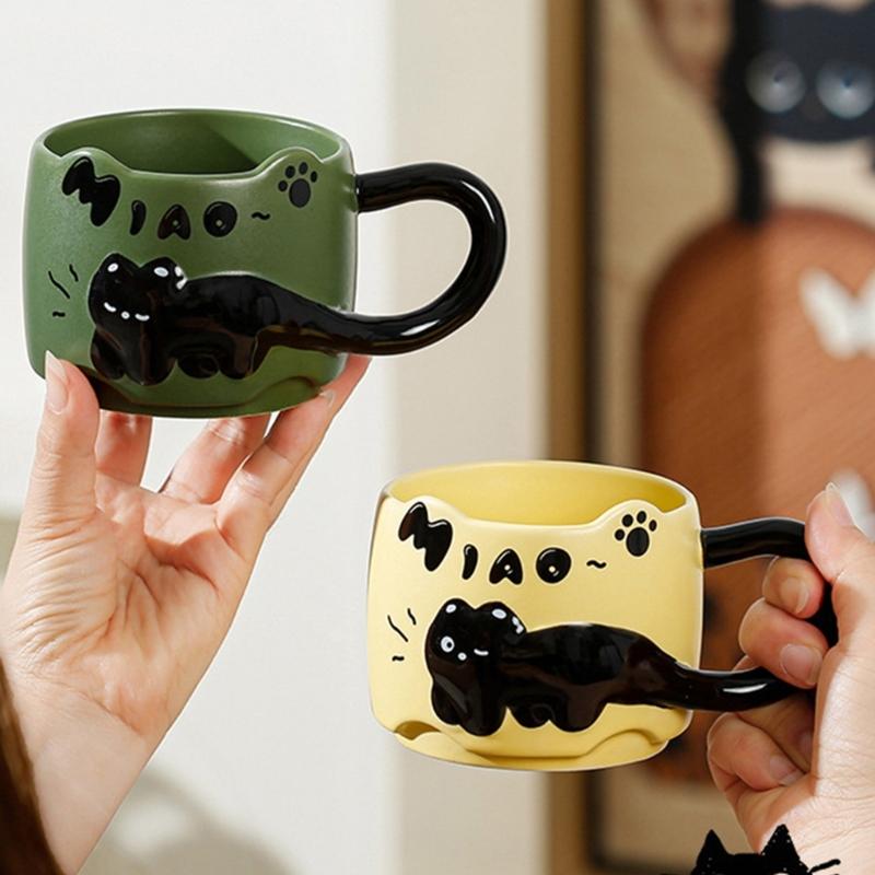 Black Cats Ceramic Mugs Heat Resistant to 1000C for Microwave Oven Use with Insulated Handle and Dishwasher Safe