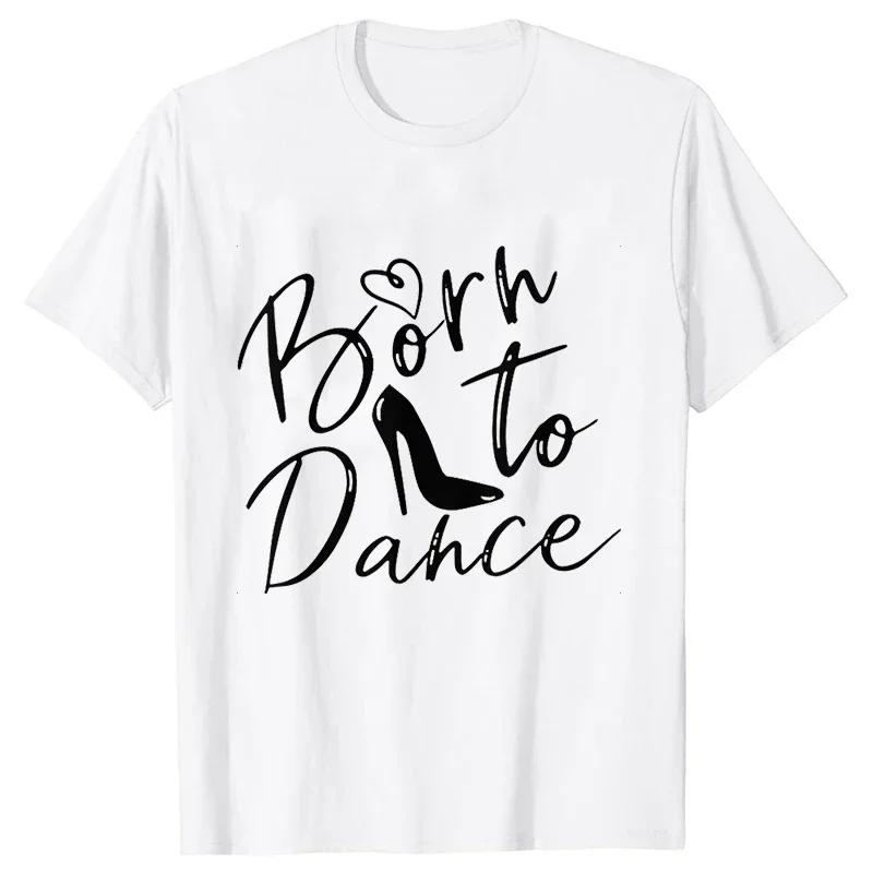 Fun ballet letter printed short sleeved Womens casual daily versatile summer round neck Tshirt