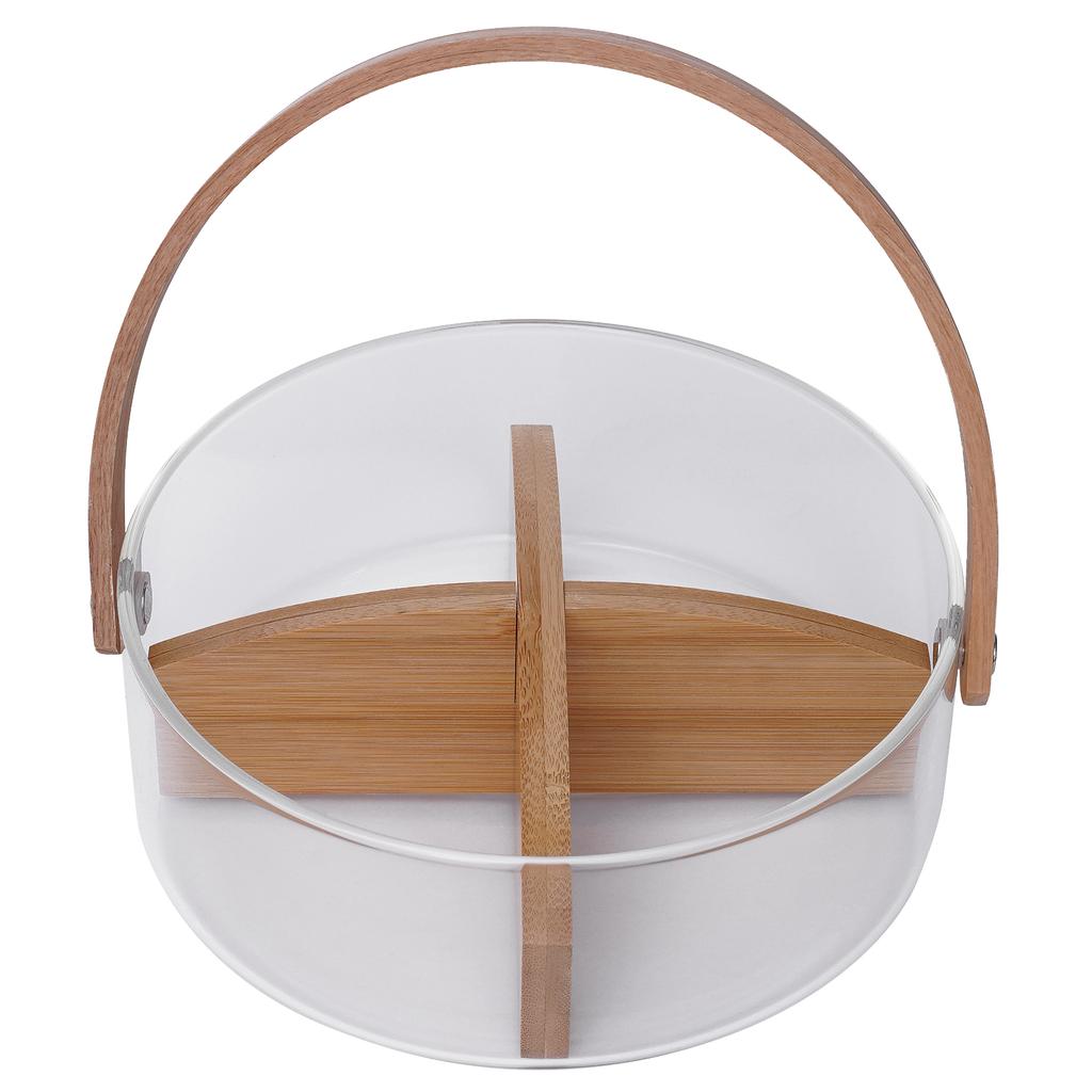 Transparent Fruit Bowl W/ Dividers Candy Organizer Fruit Platter Healthy Materials Divided Serving Tray & Handle Large Capacity