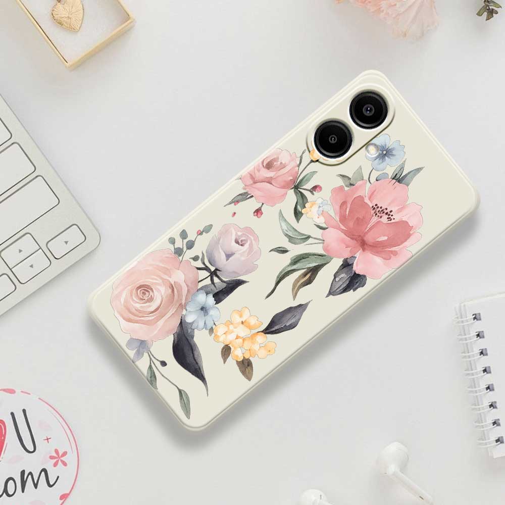 For Samsung Galaxy A07 4G Case Big Flowers Pattern Printing Straight Edge TPU Phone Back Cover