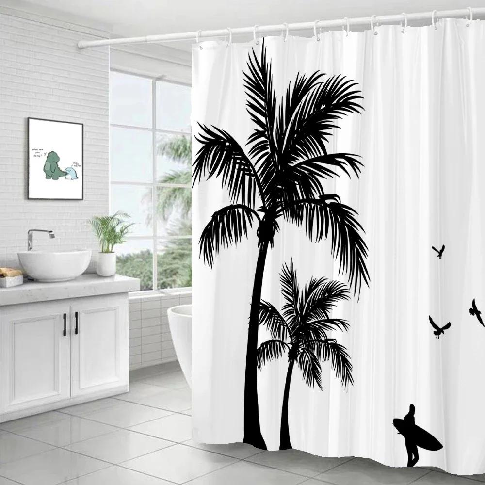 Summer Seaside Coconut Tree Waterproof Fabric Shower Curtain Bathroom Decoration Curtain Home Hawaiian style Shower Curtain