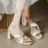 Open-toed high heels women's thick heels 2025 summer new Roman lazy shoes wear a pedal square head cool slippers women
