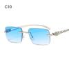 Rimless Leopard Head Decorated Sunglasses Gradient UV Protection Rectangular Sun Glasses Transparent Lens Shades for Women