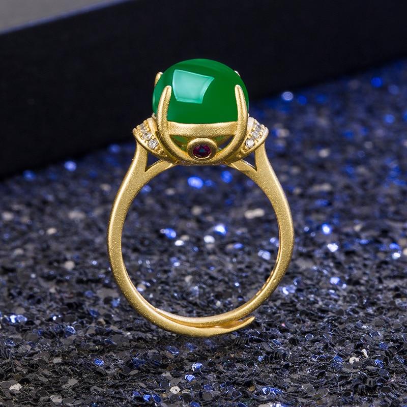 Gold 18k Yellow Gold Open Resizable Rings Fine Natural Emerald Stone For Wedding Engagement Party For Girlfriend &Wife Gifts