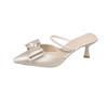 Fashion Pearl Butterfly Knot Head Slippers Summer New Pointed Head Shallow Mouth Line with Anti-slip Wear-resistant Heel Shoes