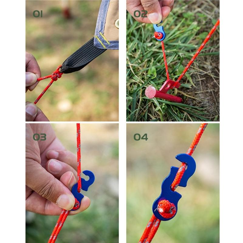 4pack Durability Reflective Tent Cords Reinforced Windproof Rope with Buckles for Enhances Night Safety
